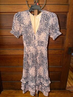 ANTHROPOLOGIE HUTCH ADELIA RUFFLED MINI DRESS LEOPARD PRINT